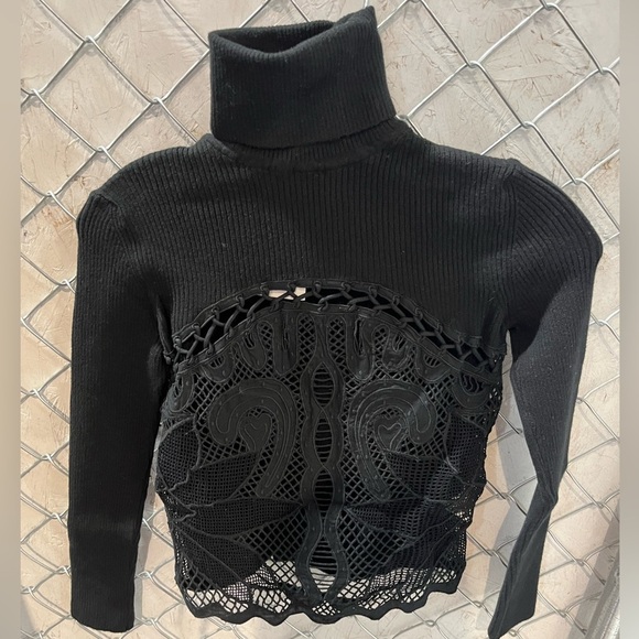 NWT SEA NEW YORK Liesel Embroidered Combo Long Sleeve Turtleneck Top Black - Picture 7 of 9